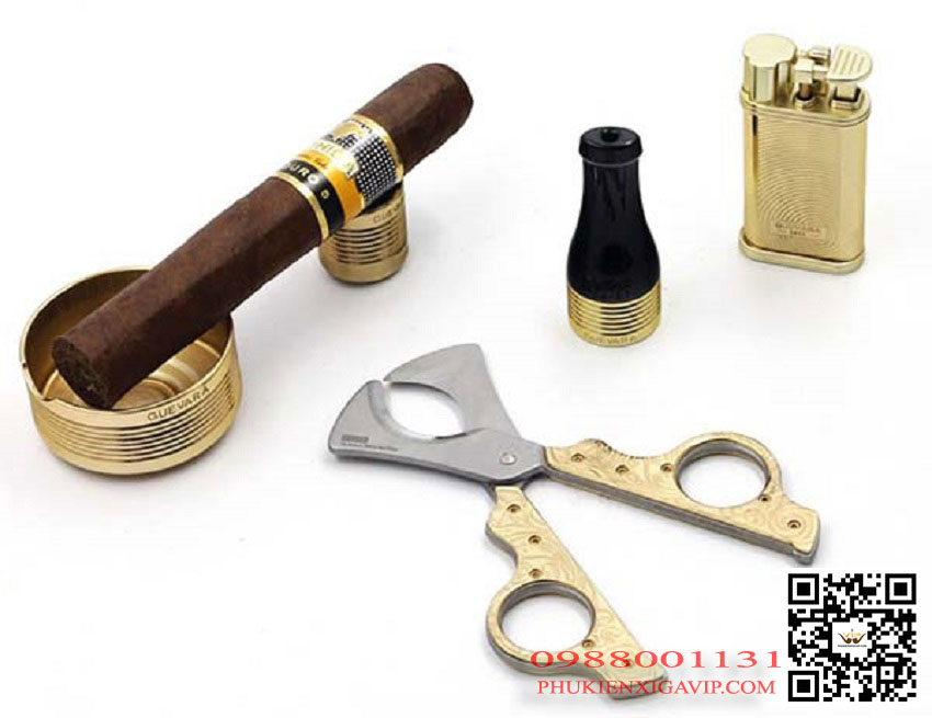 Guevara 6501 – set bật lửa, kéo cắt, gạt tàn, kệ đỡ, tẩu xì gà cao cấp