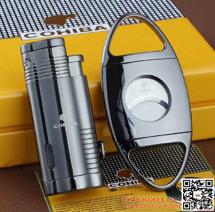 Set Cohiba T14 phụ kiện hút xì gà gồm bật lửa và dao cắt