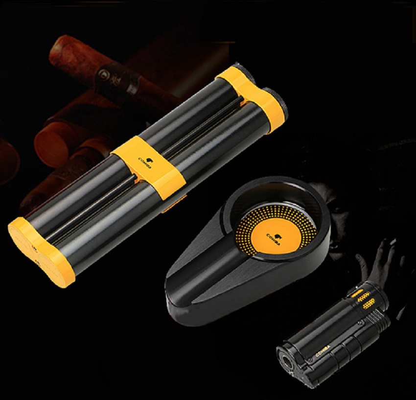 Bộ 3 món phụ kiện xì gà Cohiba T304: gạt tàn, bật lửa, ống đựng cigar