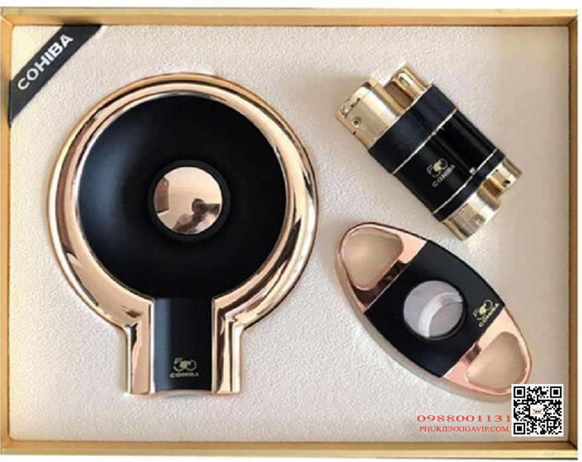 Set bật lửa, dao cắt, gạt tàn xì gà chính hãng Cohiba