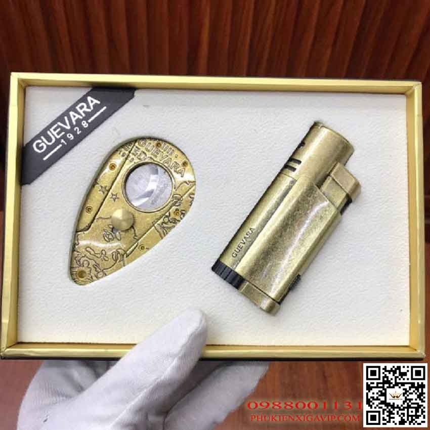 Set bật lửa, dao cắt xì gà chính hãng Guevara