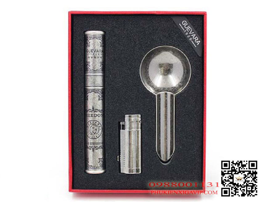 Guevara 6303 – set ống đựng, bật lửa, gạt tàn xì gà cao cấp