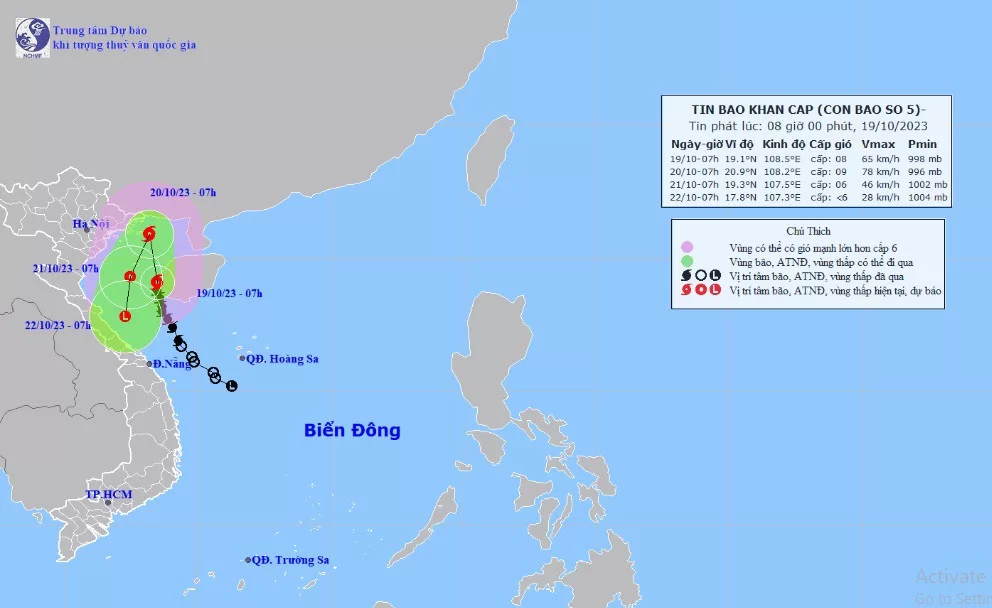 Thông tin mới nhất về vị trí và cường độ của bão số 5 trên Biển Đông