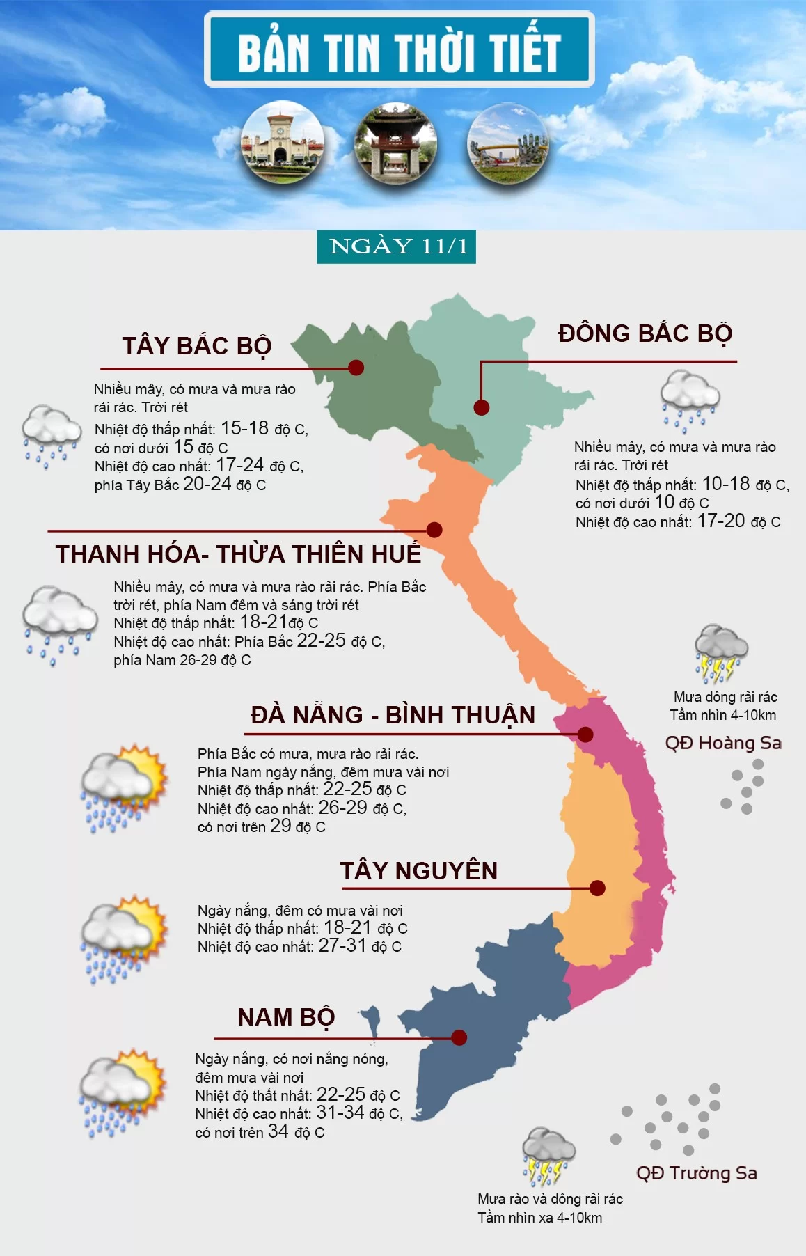 Thời tiết ngày 11/1: Miền Bắc tiếp tục mưa rét, miền Nam có nơi nắng nóng