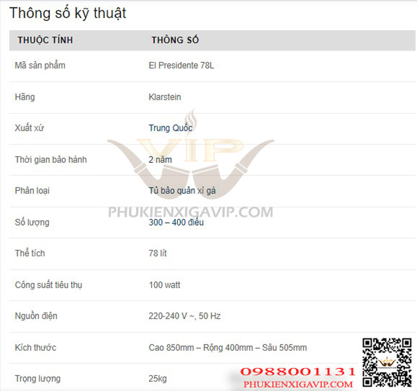 Tủ điện bảo quản giữ ẩm xì gà Klarstein EL 78L giá rẻ
