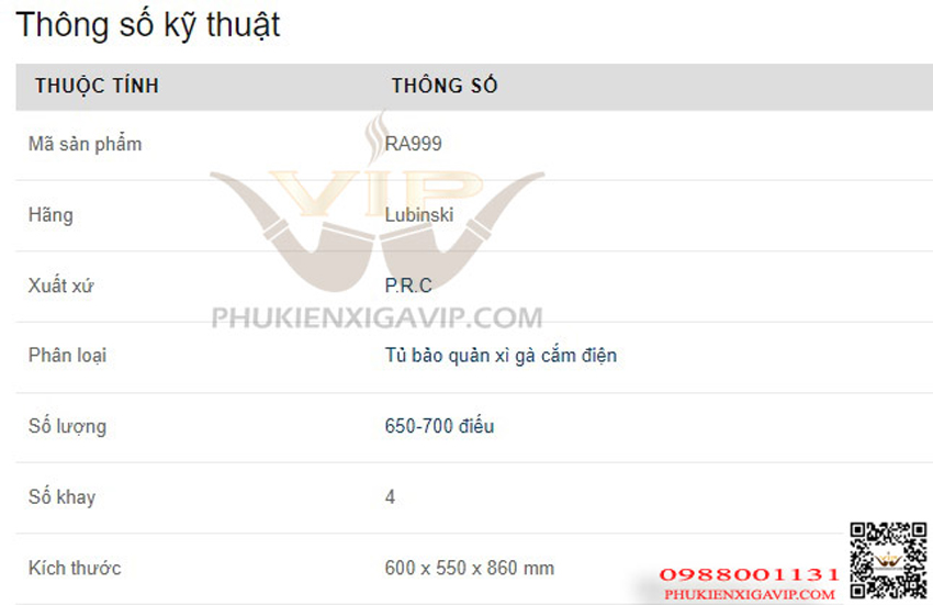 Tủ điện bảo quản giữ ẩm xì gà Lubinski RA999 giá rẻ